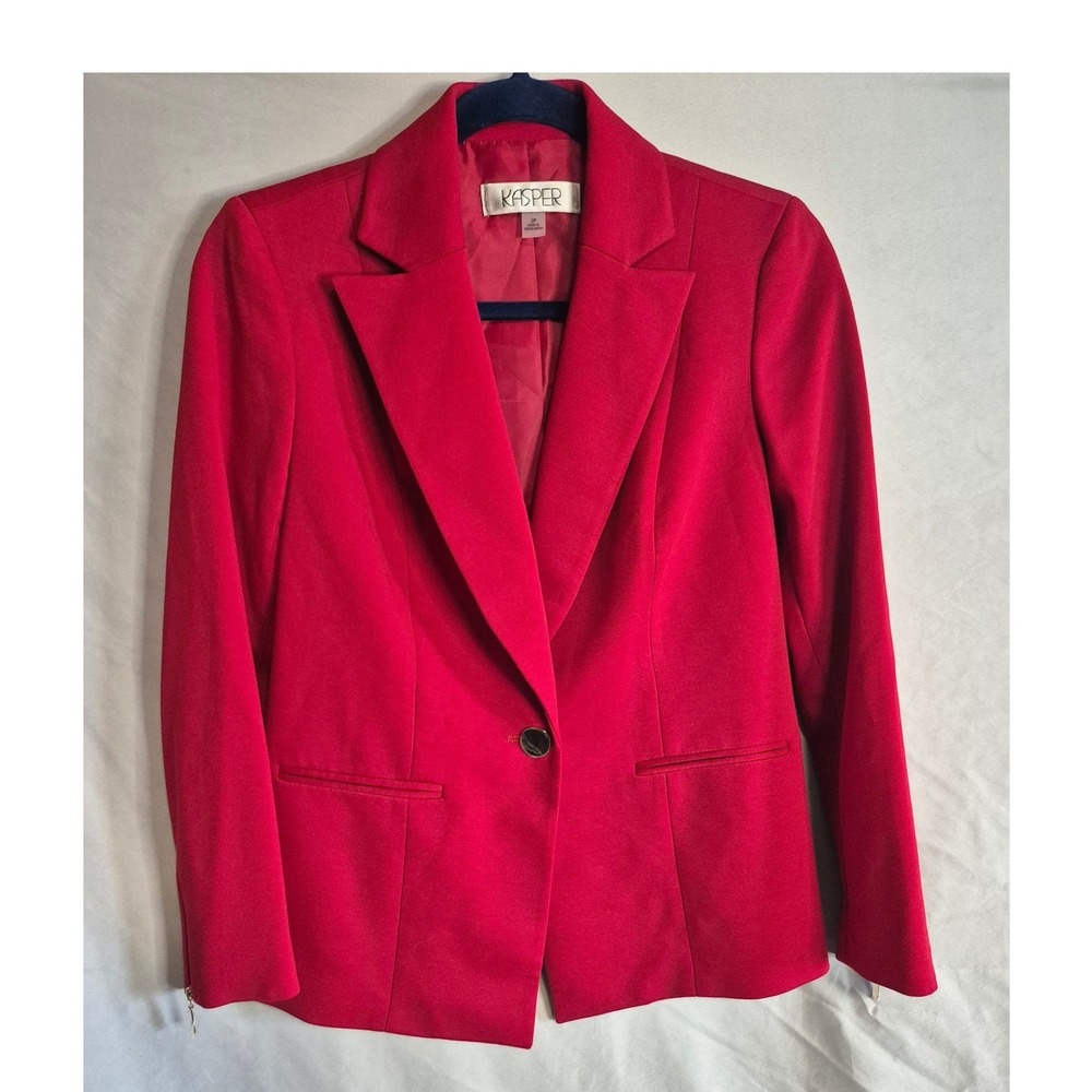 Kasper Red Blazer Women's 2P Petite Zipper Detail Career Jacket